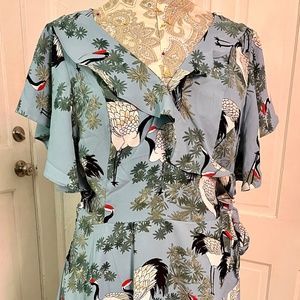 Unique Vintage crane print wrap dress XL/14